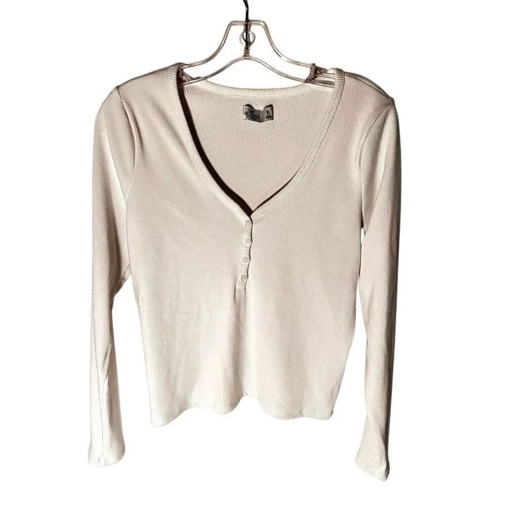 Hollister Ribbed 4 Button Crop Top Size XL Y2K 90’s